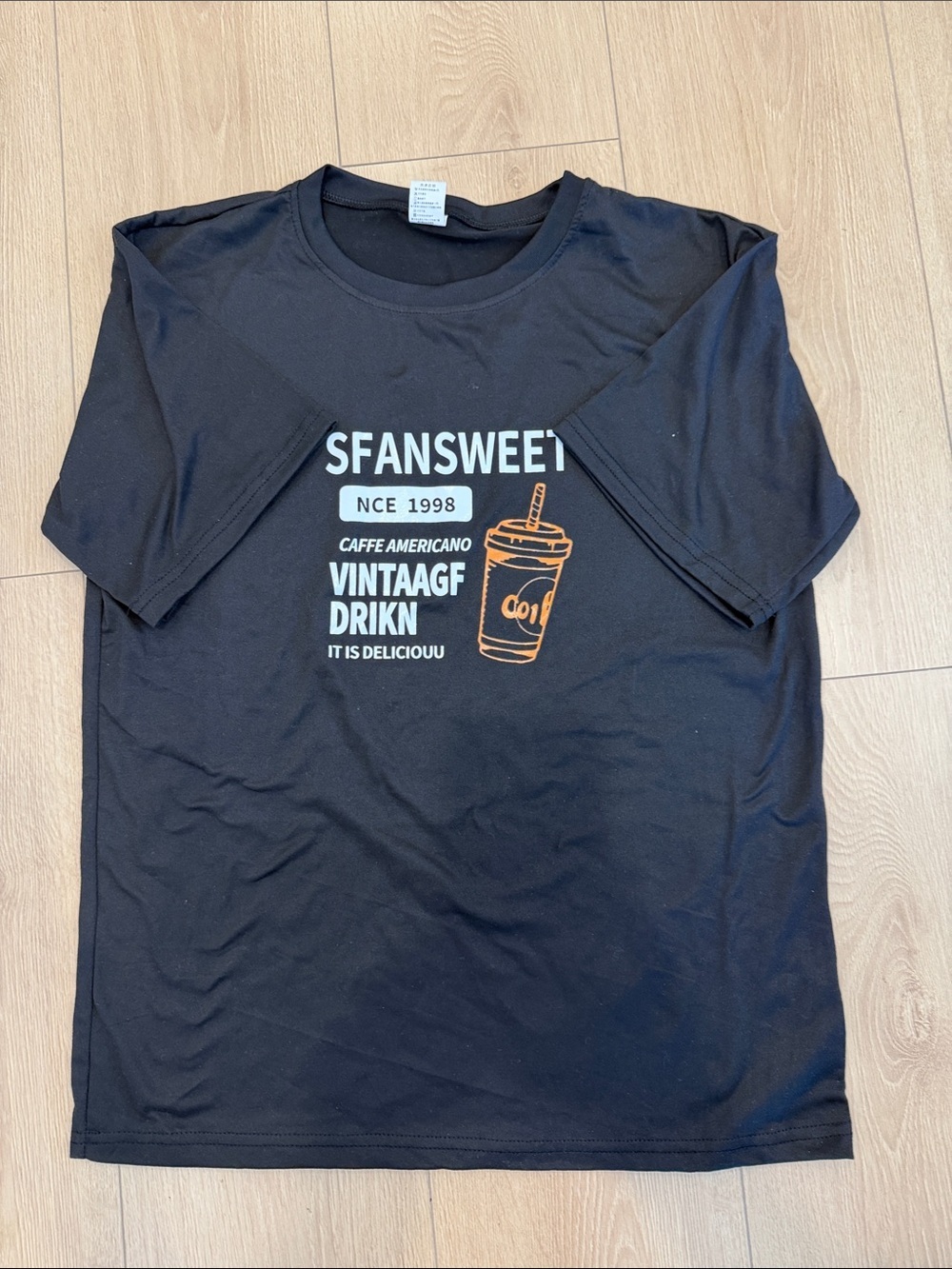 Black Short Sleeve Graphic Tee - Vintage Coffee Print